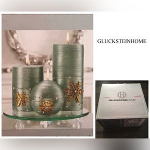 🆕GLUCKSTEINHOME - NWT - SNOWFLAKE PILLAR CANDLE SET